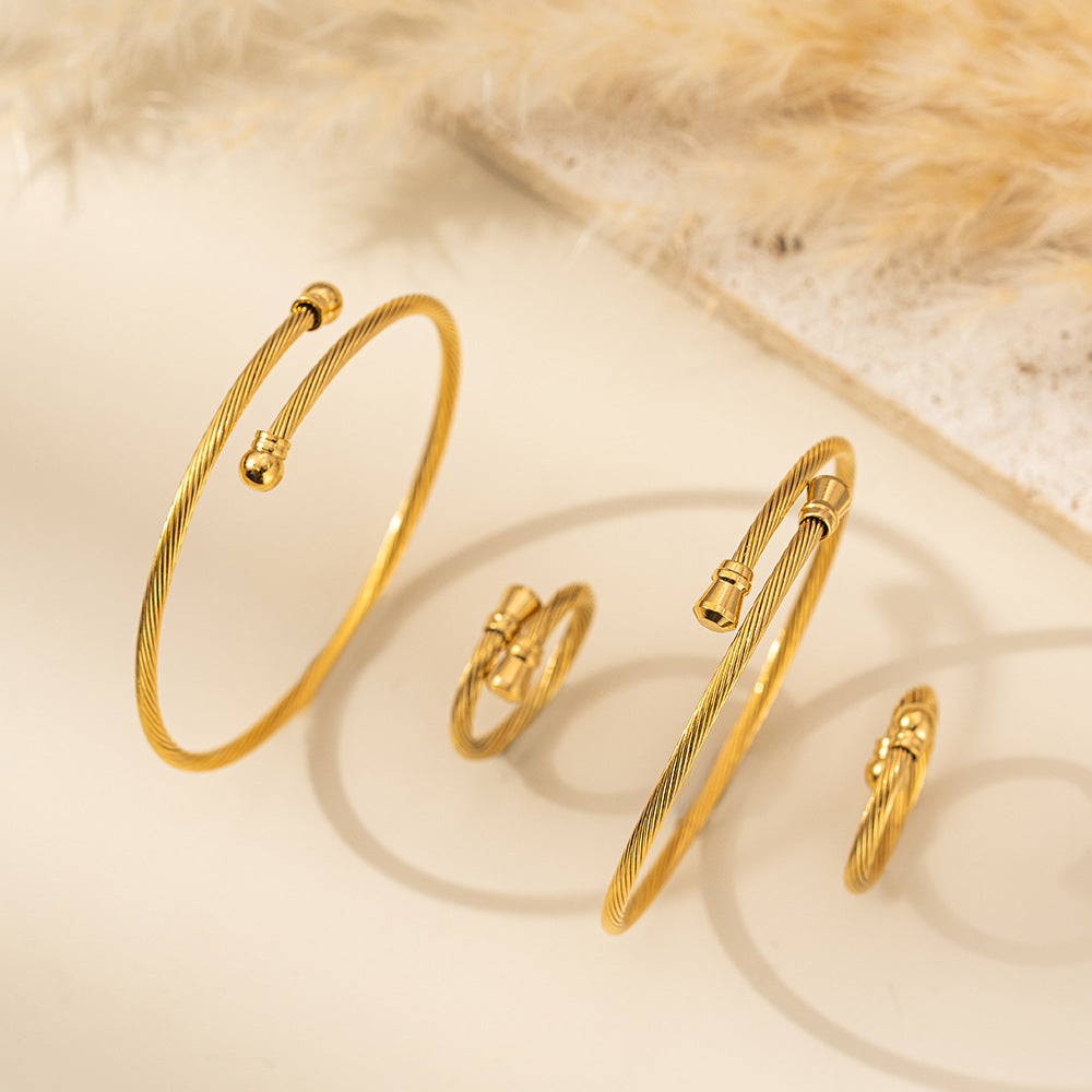 Planderful Stainless Steel Wire Rope Bracelet Personalized Twist Gold Plated Non Fading For Women Gift