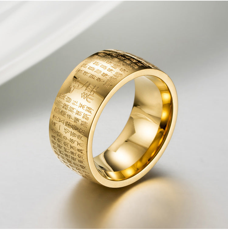 Titanium Steel Ring Retro Ethnic Seal Character Heart Geometric Design Planderful Everyday Genie For Fashion Lovers