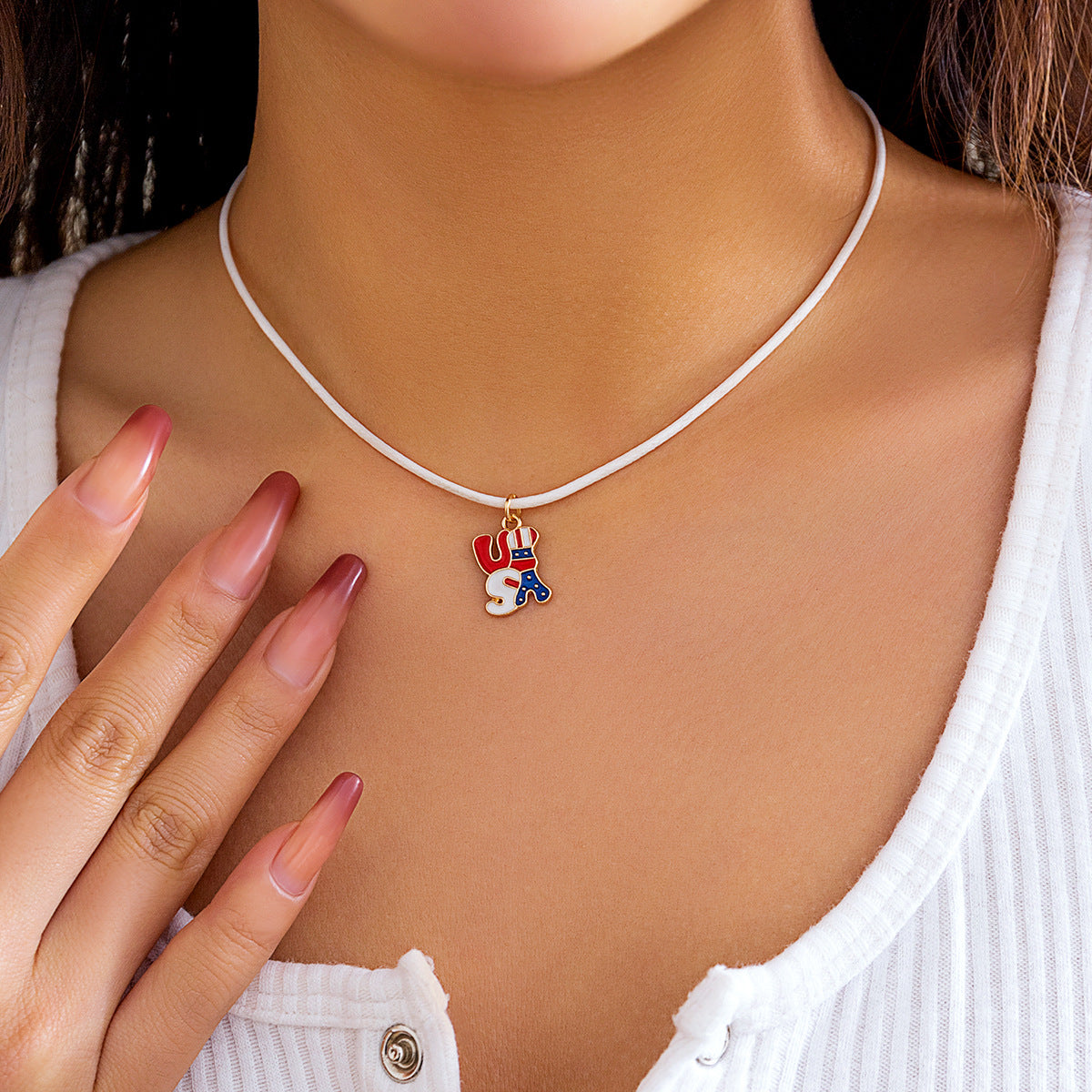 Love Star Flag Contrast Necklace with Bow Design for Women