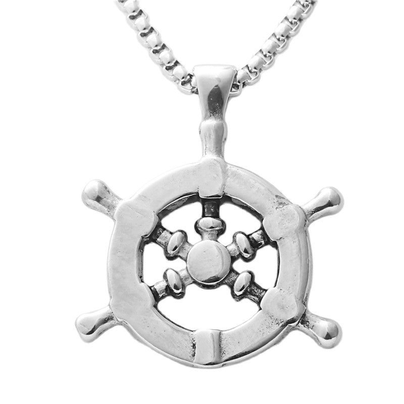 Titanium Steel Rudder Pendant Necklace for Men - Personalized Retro Punk Style