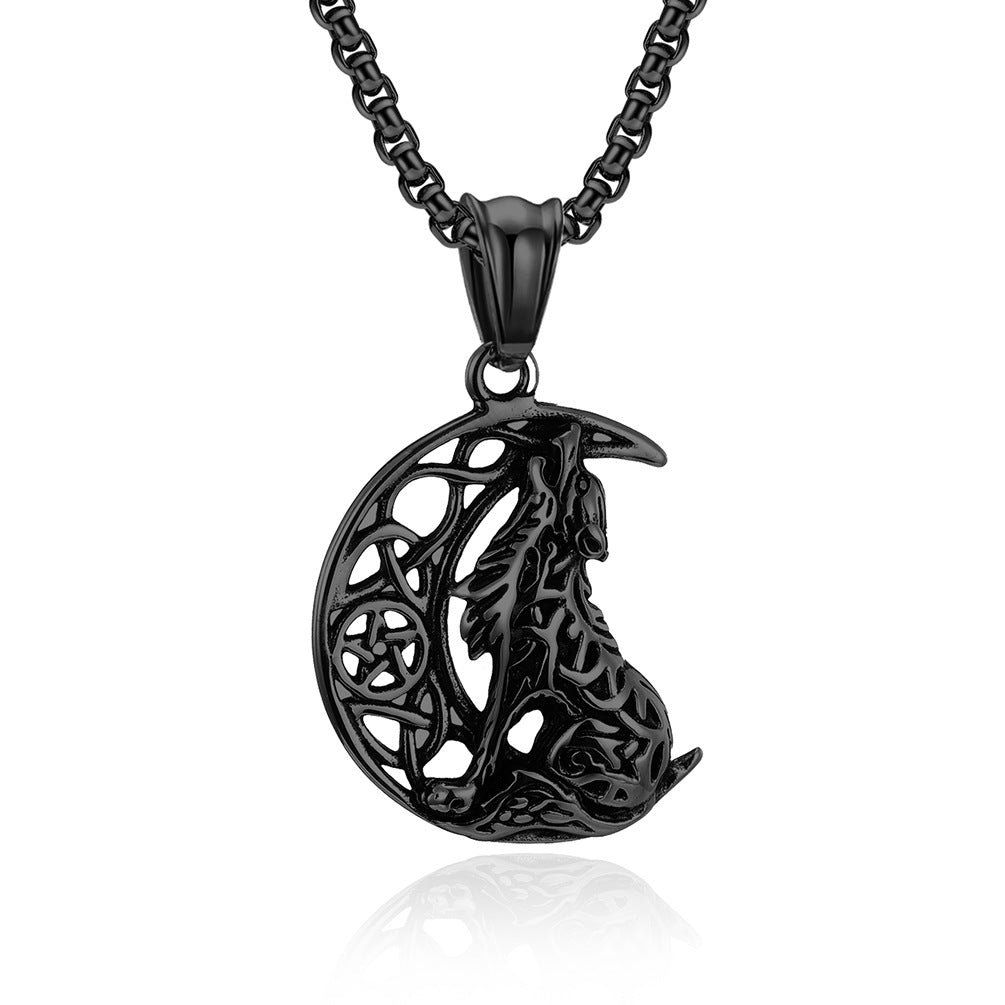 Nordic Celtic Wolf Stainless Steel Pendant Necklace for Men