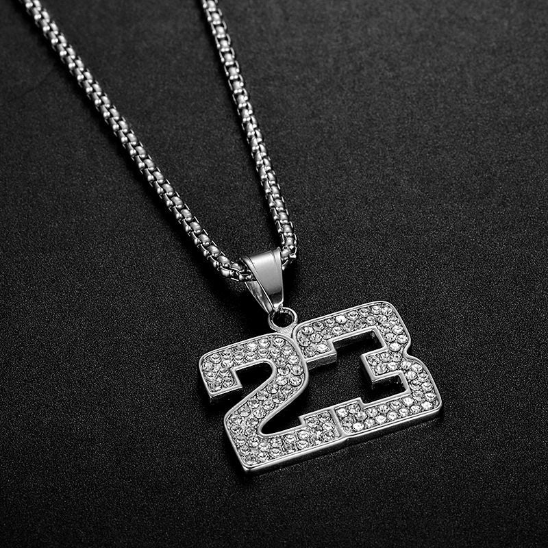 Planderful Hip Hop Necklace For Men And Women Premium Titanium Steel Gold Plated Zircon 23 Digital Basketball Pendant