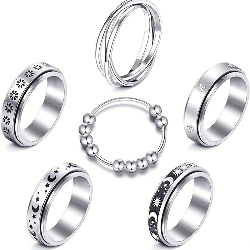 Planderful Decompression Ring For Women Rotatable Star Moon