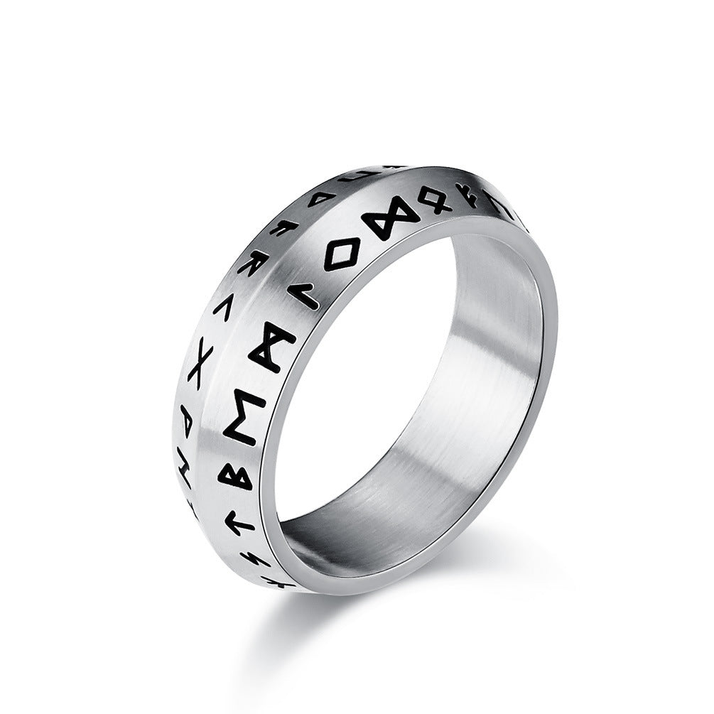 Planderful Viking Text Stainless Steel Ring For Men With Double Beveled Style Everyday Genie