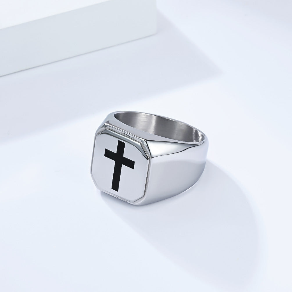 Planderful Everyday Genie Steel Cross Ring For Men Minimalist Personalized Hand Jewelry