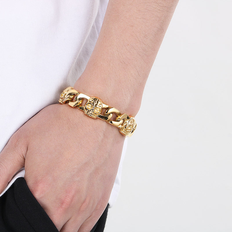 Planderful Ghost Head Cuban Chain Bracelet For Men Titanium