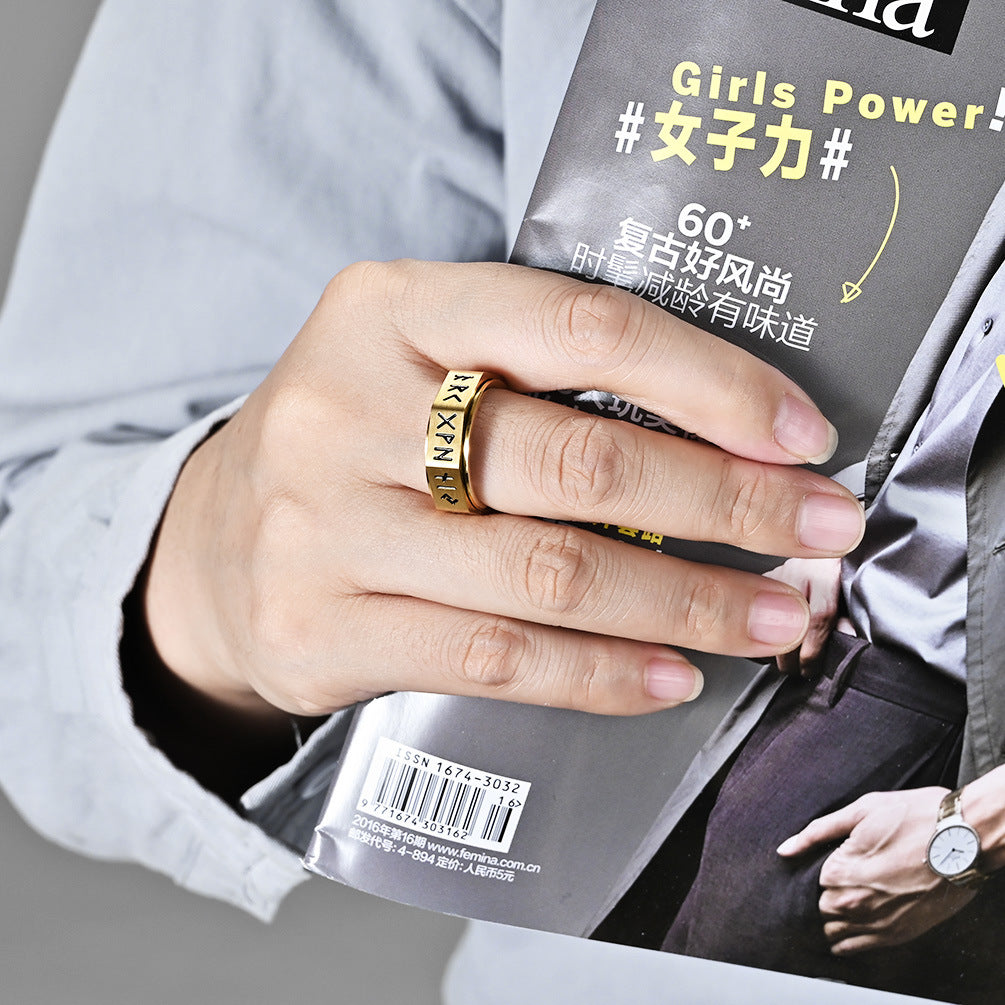 Nordic Viking Eight-Sided Rotating Titanium Steel Ring