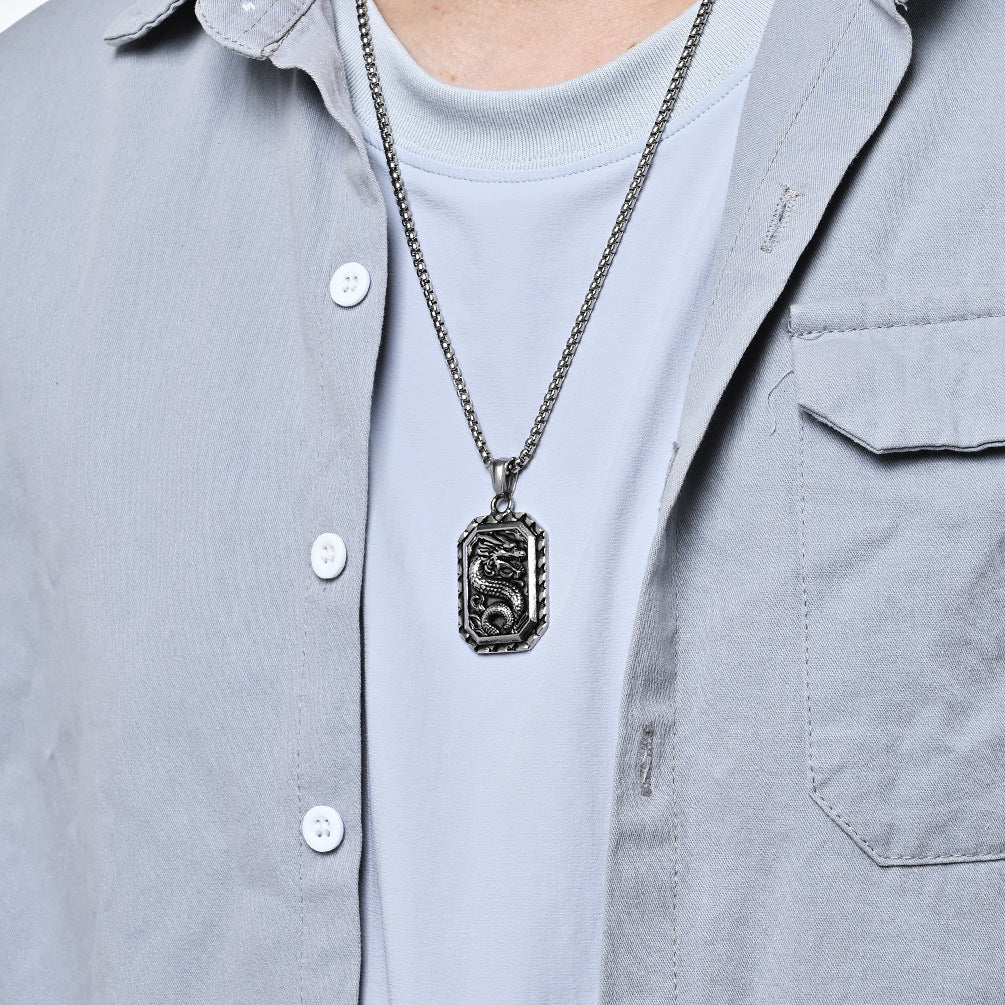 Steel Necklace - Vintage Dragon Pendant