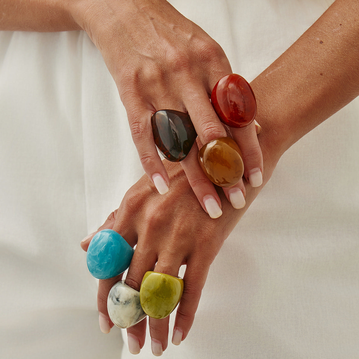 Planderful Collection Resin Ring Vienna Verve Bold Color Smudge Geometric Wide Statement Unisex Jewelry