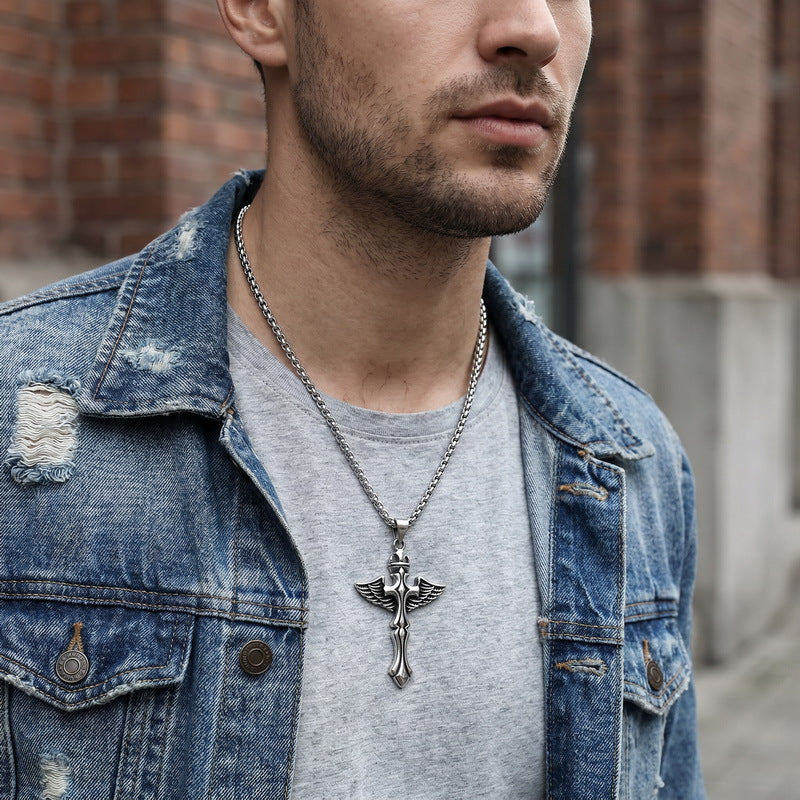 Primitive Tribe Moon Muse Totem Pendant Vintage Gothic Thorns Cross Element Stainless Steel Necklace