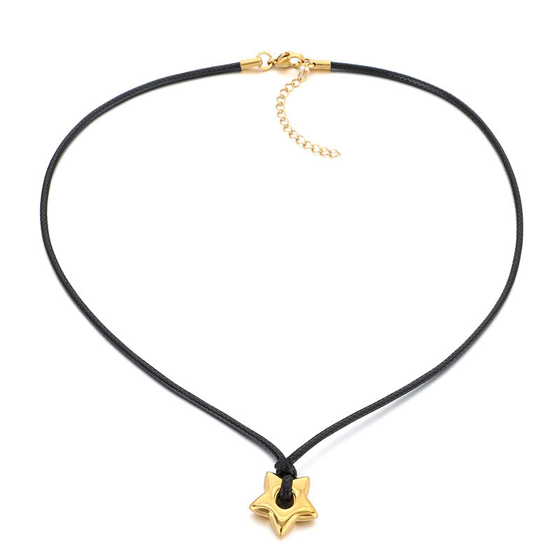 Popular Heart-Shaped Sweater Chain, Creative Wax Rope, Five-Pointed Star Hexagonal Titanium Steel Men's Necklace