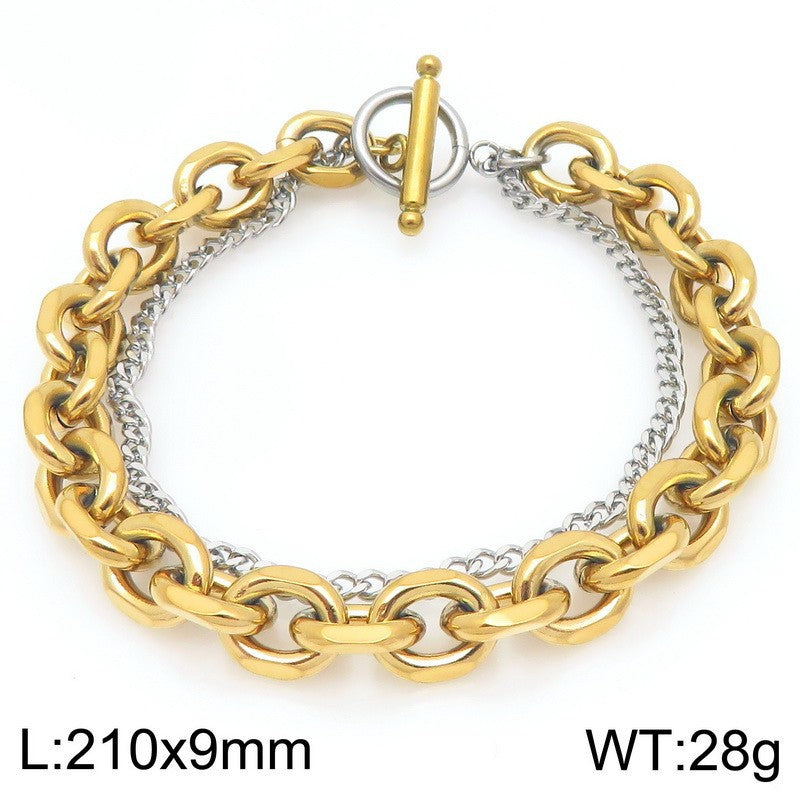 Planderful Mens Titanium Steel O Chain Layered Bracelet