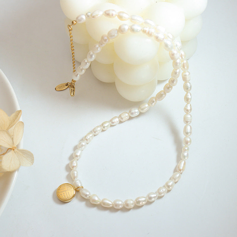 Luxe Golden Double Happiness Pearl Necklace