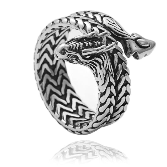 Titanium Steel Retro Snake and Dragon Ring for Men - Trendy Animal Accessories