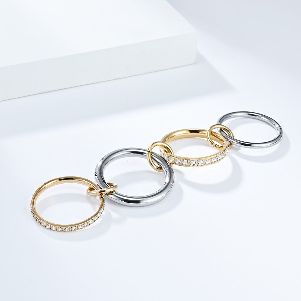 Planderful Four Layer Stacking Ring With Zircon Inlays Personalized Design For Women Titanium Steel Luxury