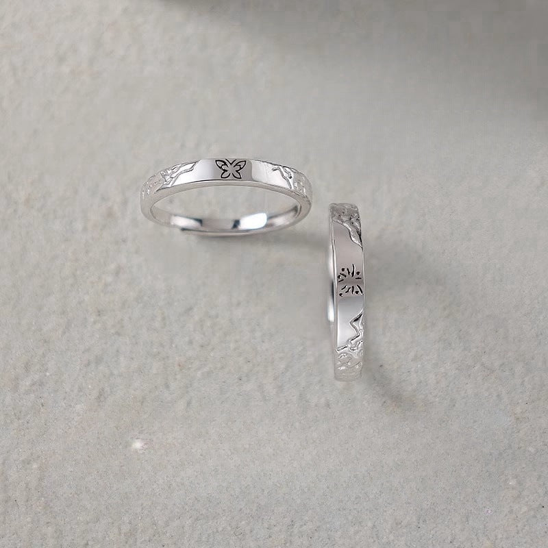 New 925 Sterling Silver Fireworks And Butterfly Couple Ring