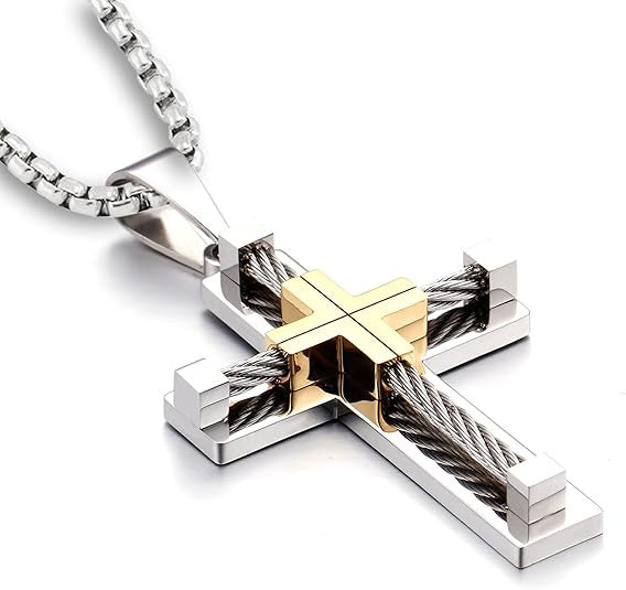 Planderful Stainless Steel Cross Pendant Necklace For Men Durable Hip Hop Style Everyday Wear Gift
