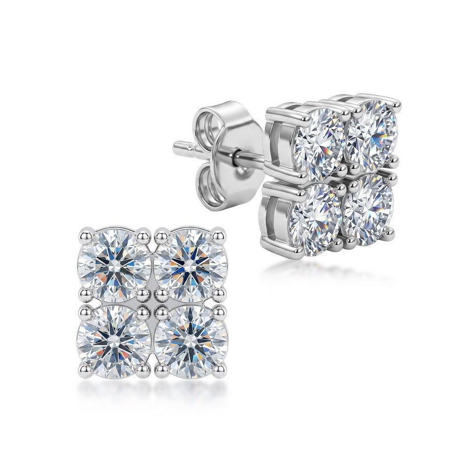 S925 Sterling Silver Moissanite Square Stud Earrings