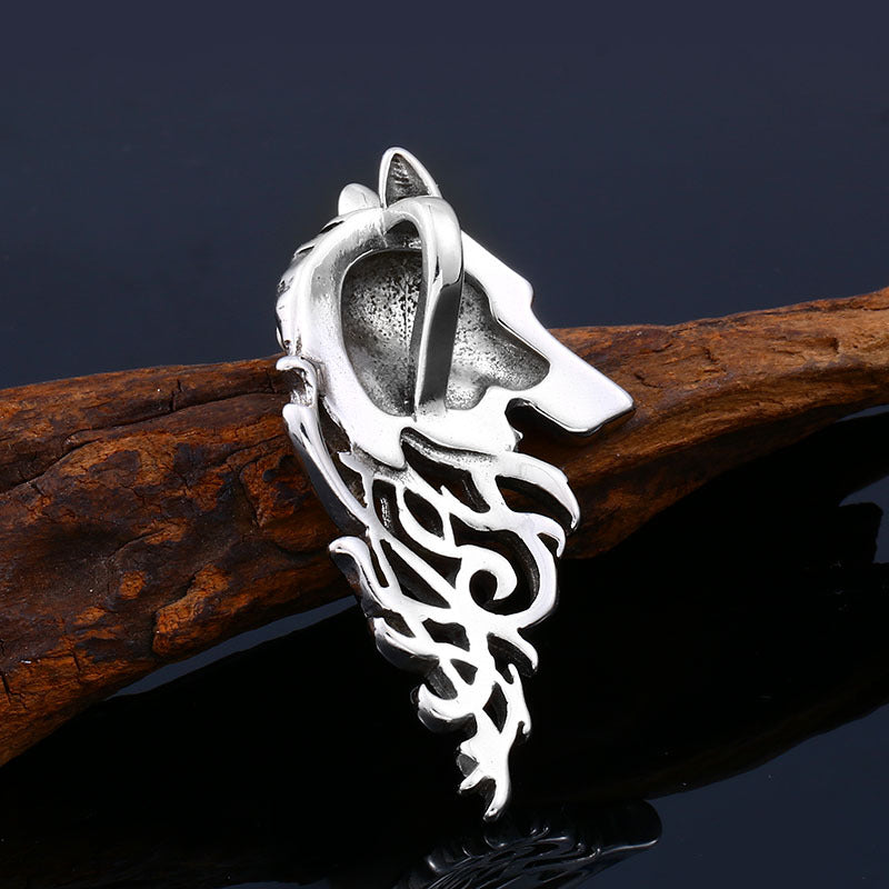 Nordic Viking Wolf Head Pendant in Titanium Steel - Personalized Stainless Steel Accessories for Men