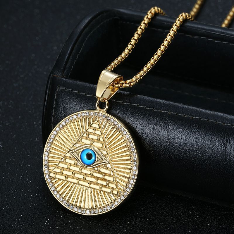 Planderful Everyday Genie Premium Hip Hop Eye Of God Pendant Necklace Stainless Steel Gold Plated