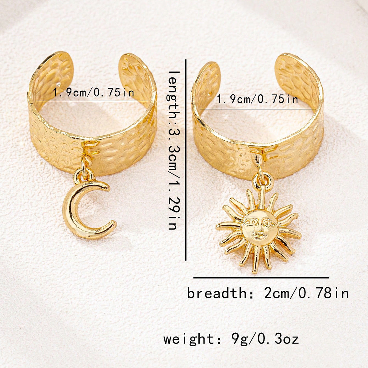 Fashionable Metal Texture Star Moon Ring Set for Women