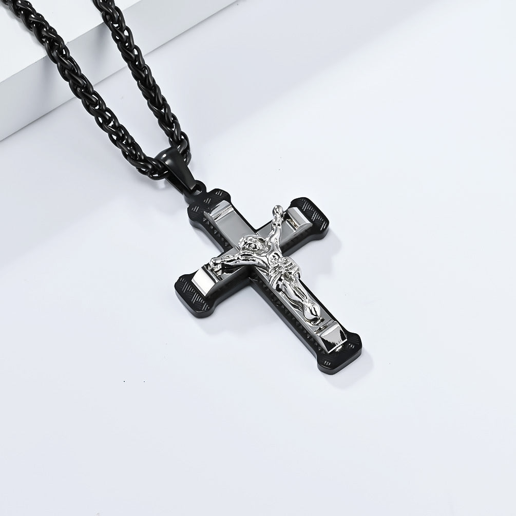 Timeless Titanium Steel Cross Necklace for Discerning Men