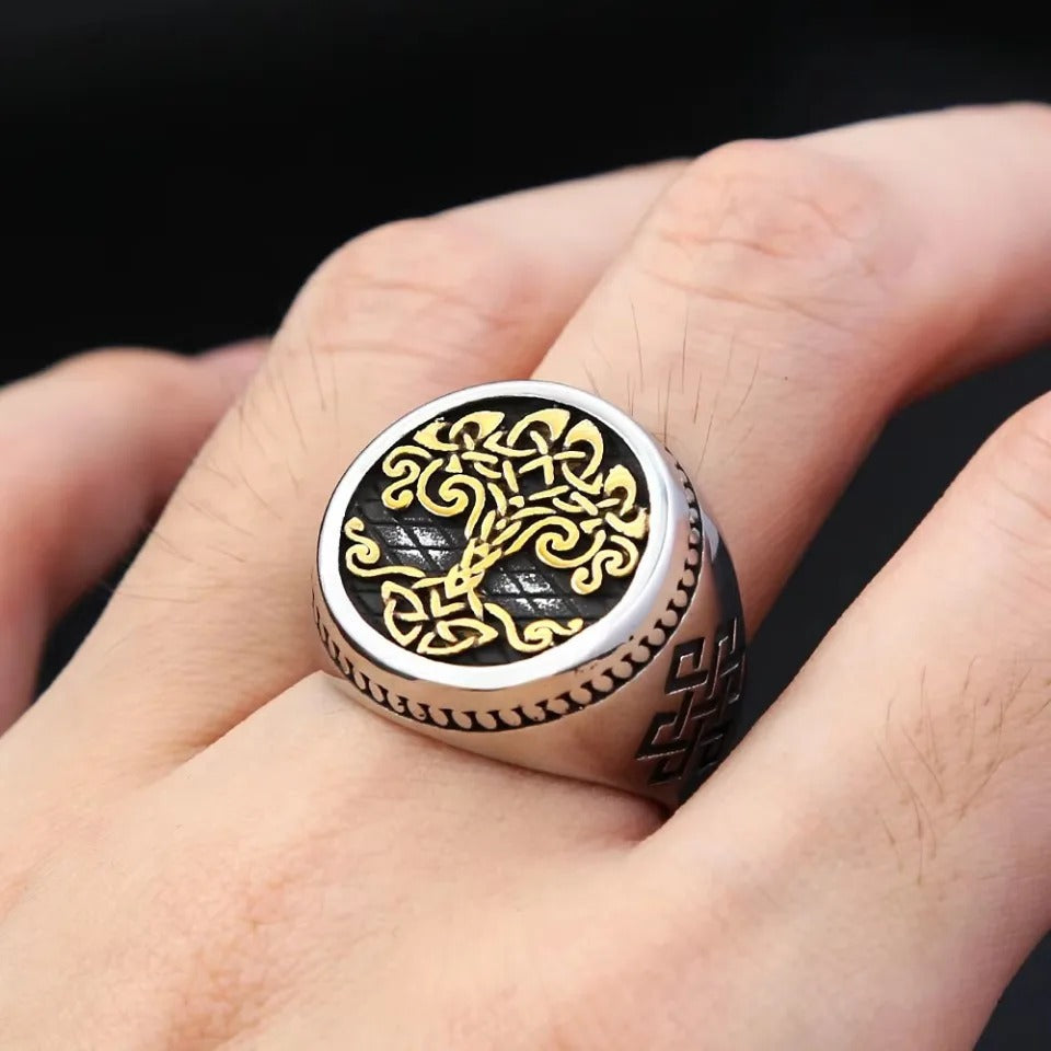 Vintage Tree of Life Stainless Steel Men's Ring