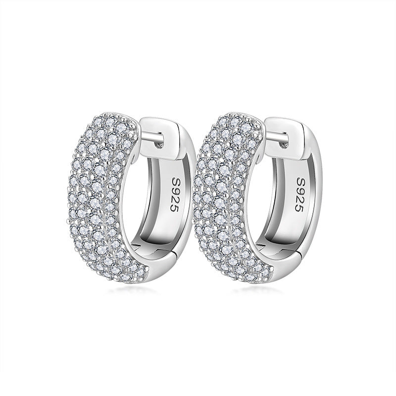 Planderful Moissanite Sparkling Multi Row Hoop Earrings S925 Sterling Silver Luxury For Jewelry Lovers