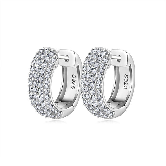 Planderful Moissanite Sparkling Multi Row Hoop Earrings S925 Sterling Silver Luxury For Jewelry Lovers