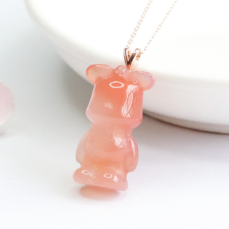 Yanyuan Agate Bear 925 Silver Pendant — No Chain