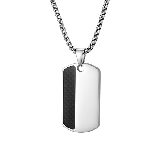 Military Brand Necklace Lucky Square Stainless Steel Carbon Fiber Military Brand Pendant