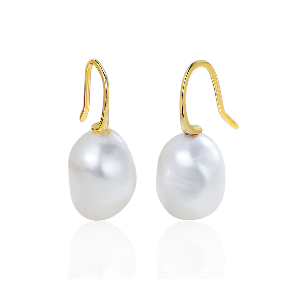 Planderful S925 Sterling Silver Baroque Pearl Earrings for Women Elegant Irregular Natural Pearl Ear Hook Jewelry