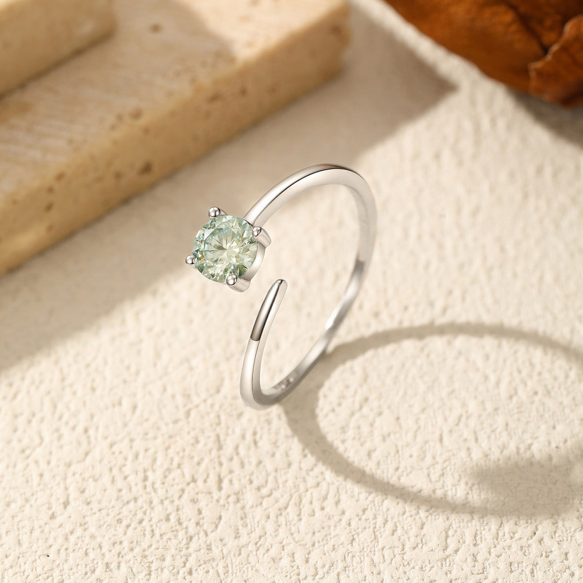 S925 Sterling Silver Adjustable Turquoise Moissanite Ring
