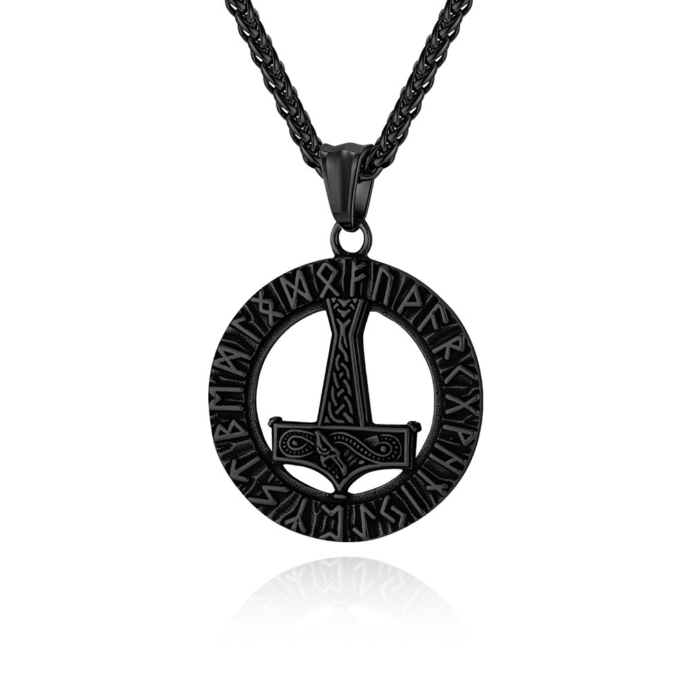 Planderful Thors Hammer Necklace Titanium Steel Durable Rune Pendant Nordic Viking Jewelry For Mythology Fans