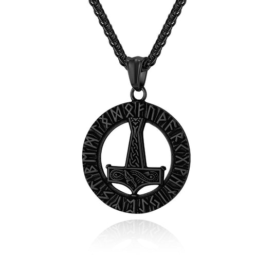 Planderful Thors Hammer Necklace Titanium Steel Durable Rune Pendant Nordic Viking Jewelry For Mythology Fans
