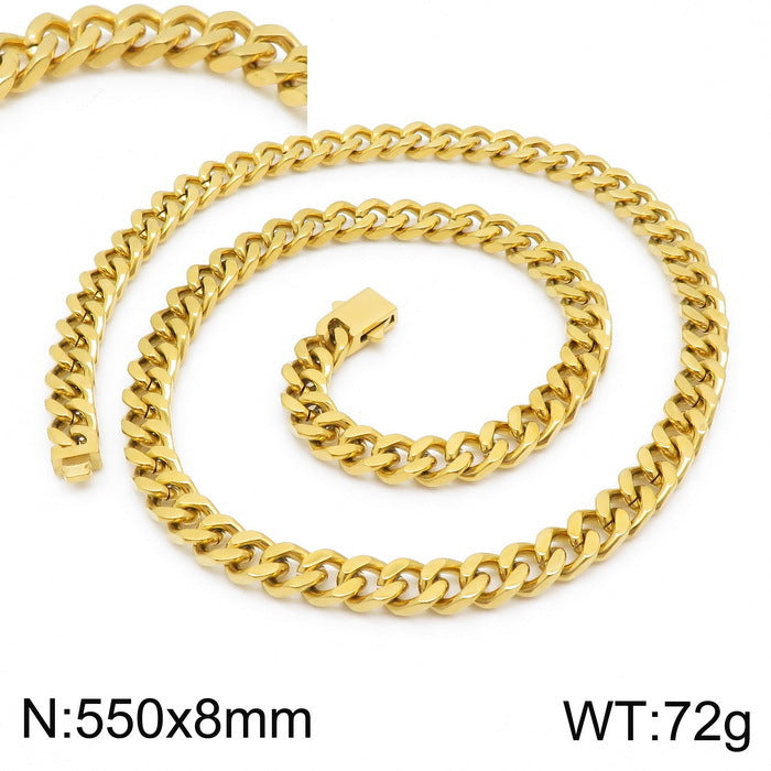 Stainless Steel Cuban Chain Bracelet, Rock Street Men's Vacuum Plated Four-Sided Grinding Square Necklace