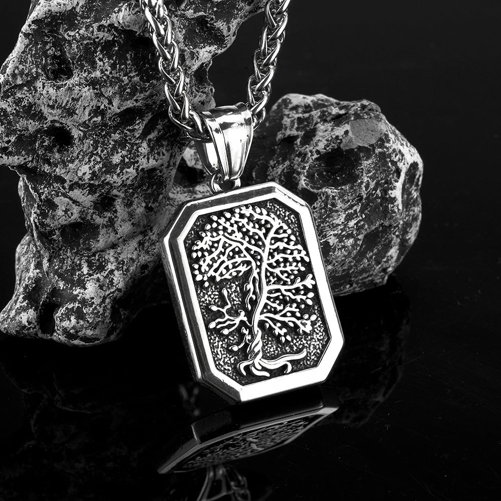 European And American Retro Men's Jewelry Stainless Steel Pendant Tree Of Life Necklace