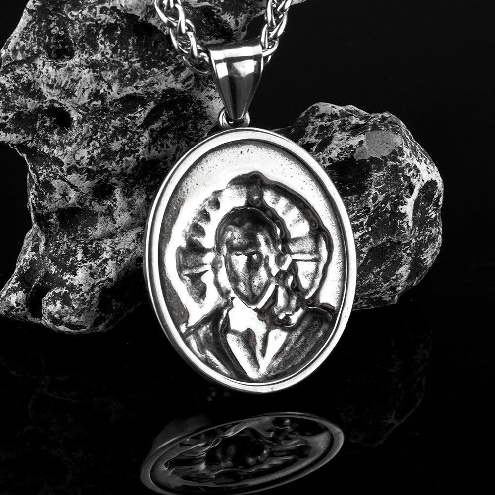 Planderful Virgin Mary Titanium Steel Necklace Pendant For Men St Benedict Bodyguard Jewelry Gift