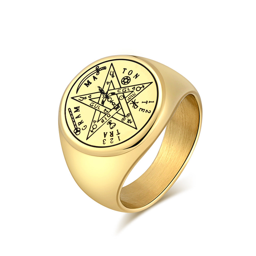 Steel Ring - Statement Geometric Five-Point Star Design For Everyday Mens Jewelry Accessory