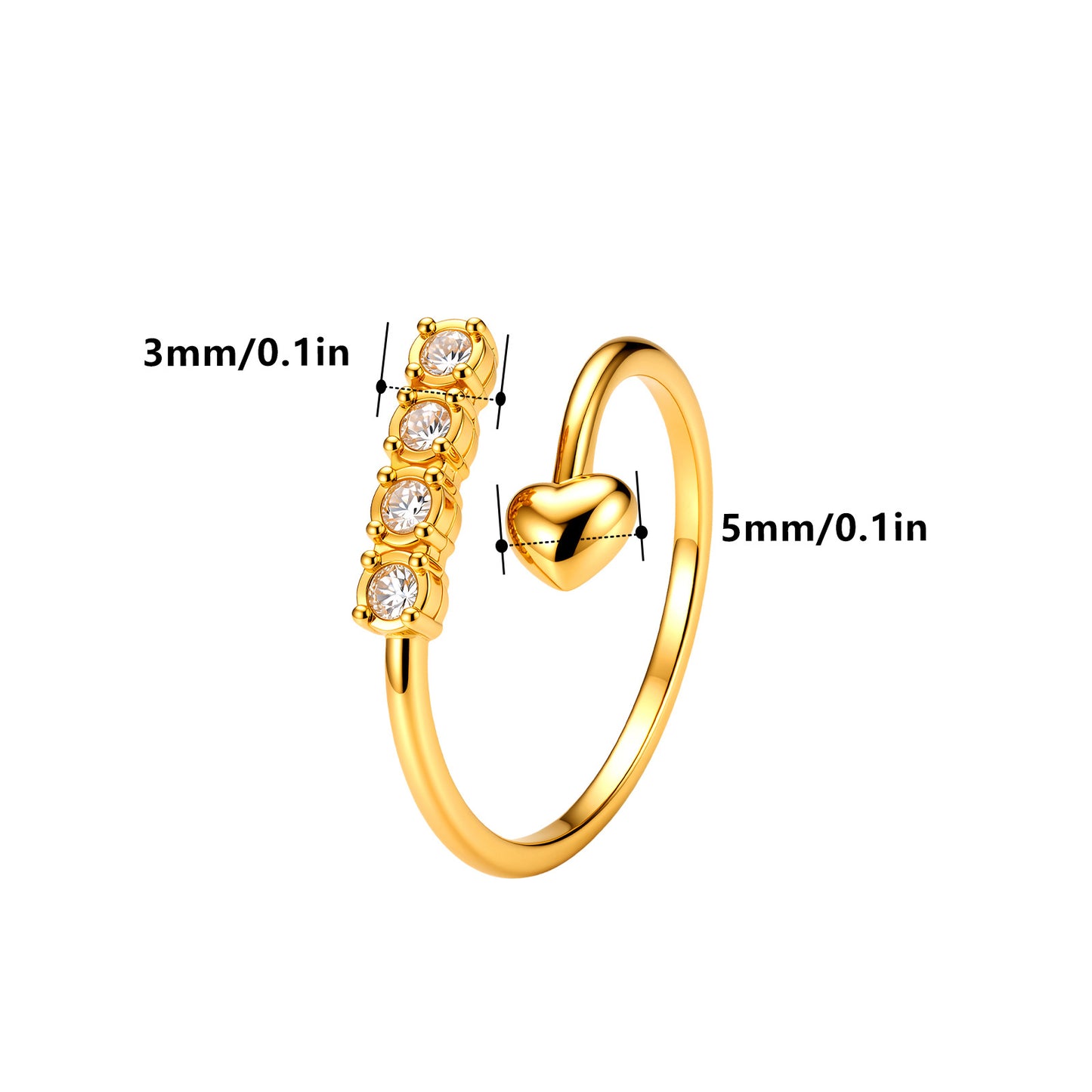 Planderful Everyday Genie Zircon Ring Four Zircon Open Stainless Steel Adjustable Jewelry For Women And Men