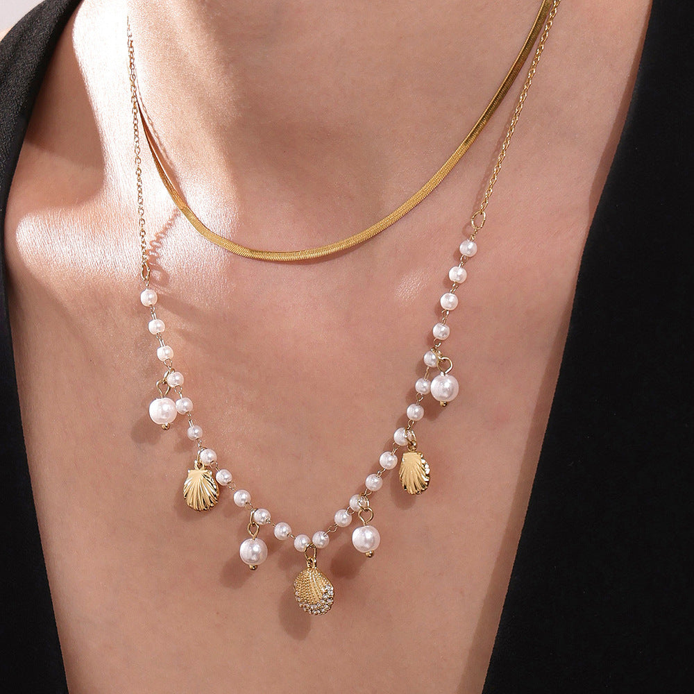 Planderful Pearl Collarbone Necklace 18K Gold Ocean Girls