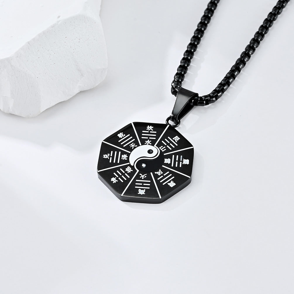 Retro Ethnic Style Taiji Bagua Titanium Steel Pendant Necklace for Men