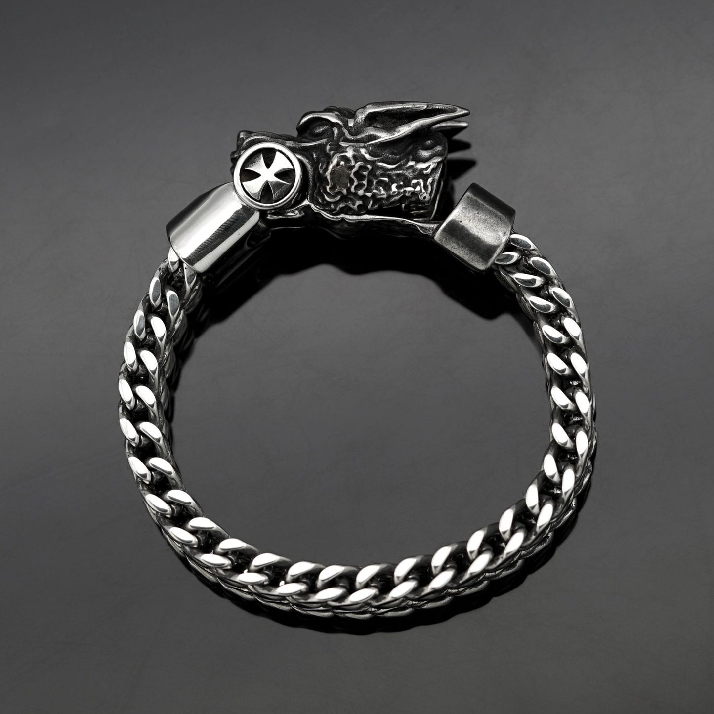 Planderful Nordic Viking Stainless Steel Mens Bracelet Double Layer Wolf Head Punk Style Unisex Accessory