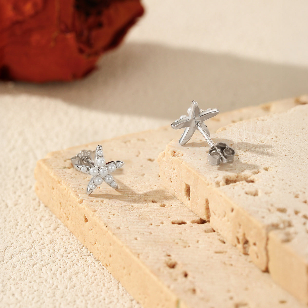 925 Sterling Silver Starfish Pearl Stud Earrings