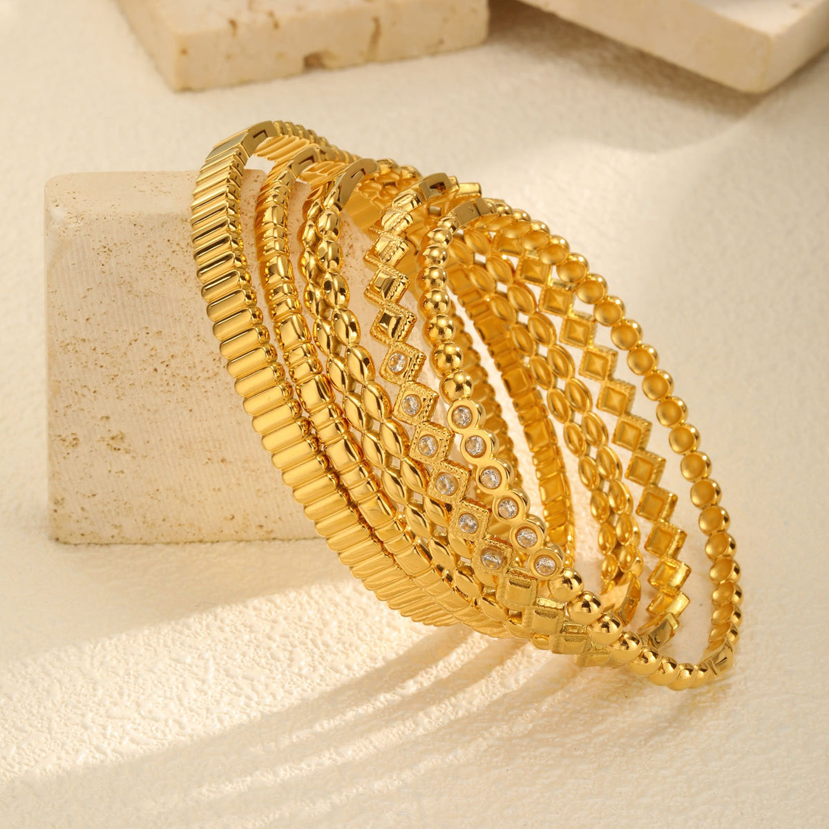 Zircon Geometric Gold-Plated Stainless Steel Bracelet for Women
