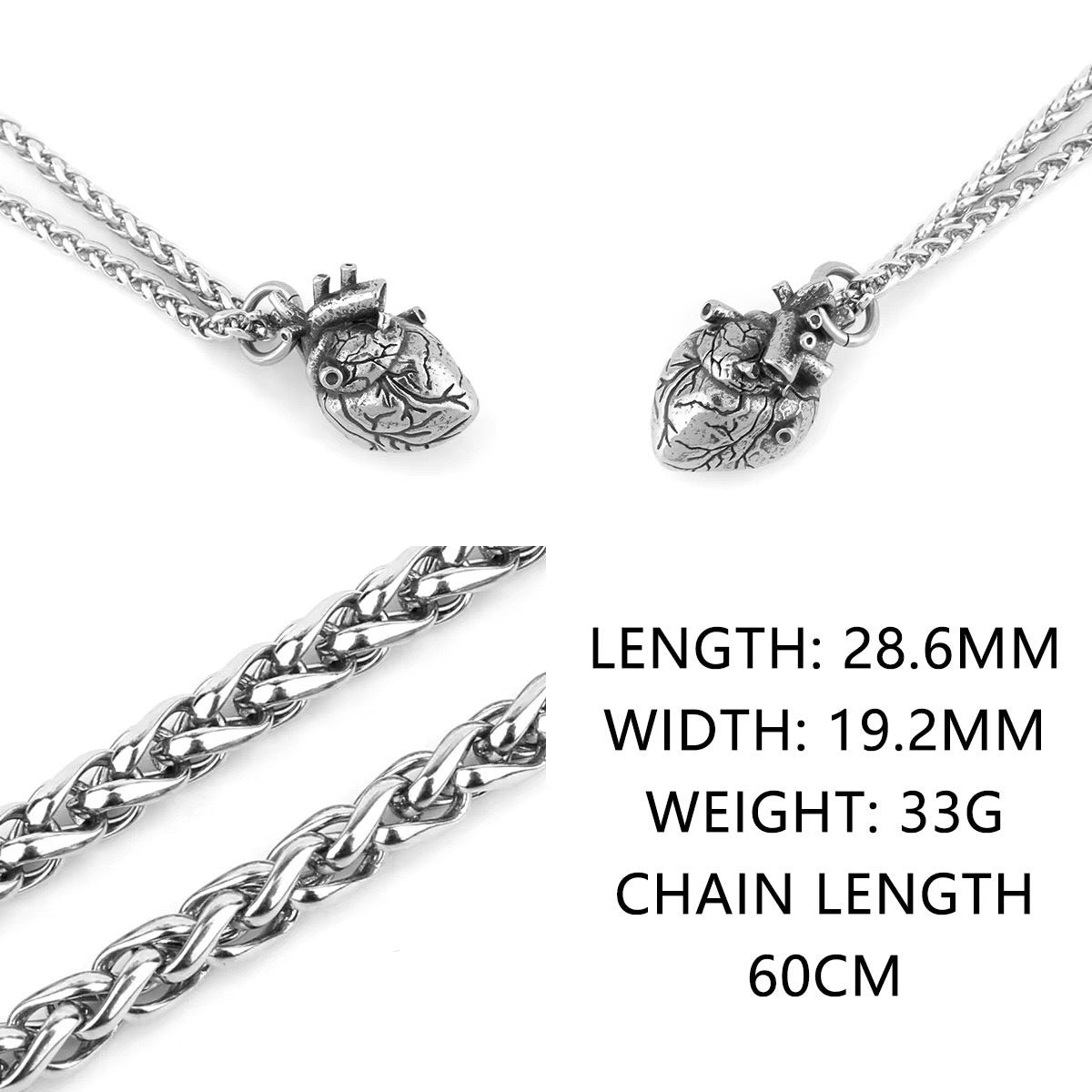 Planderful Three Dimensional Heart Pendant Necklace Unisex Personalized Dark Wind Style For Men And Women
