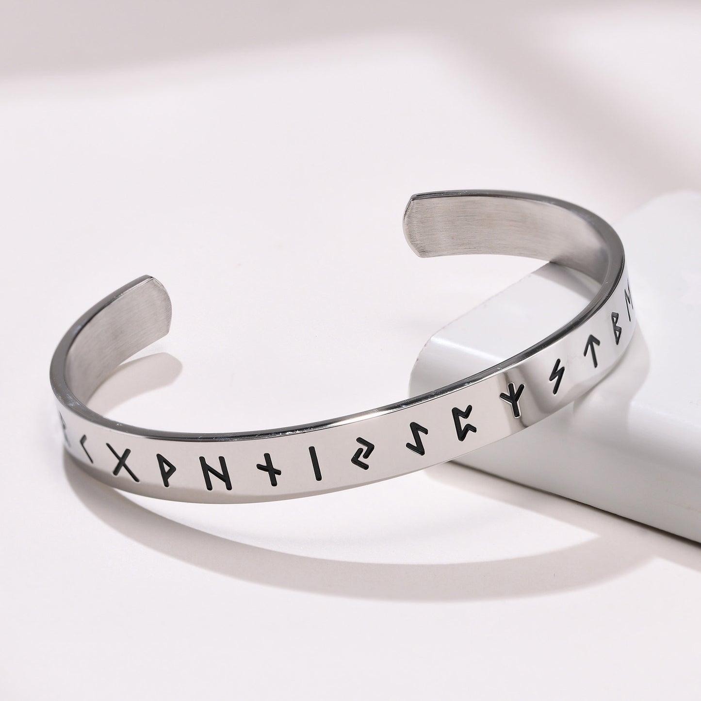 Stainless Steel Viking Symbol C-Shaped Open Bracelet Steel Men's