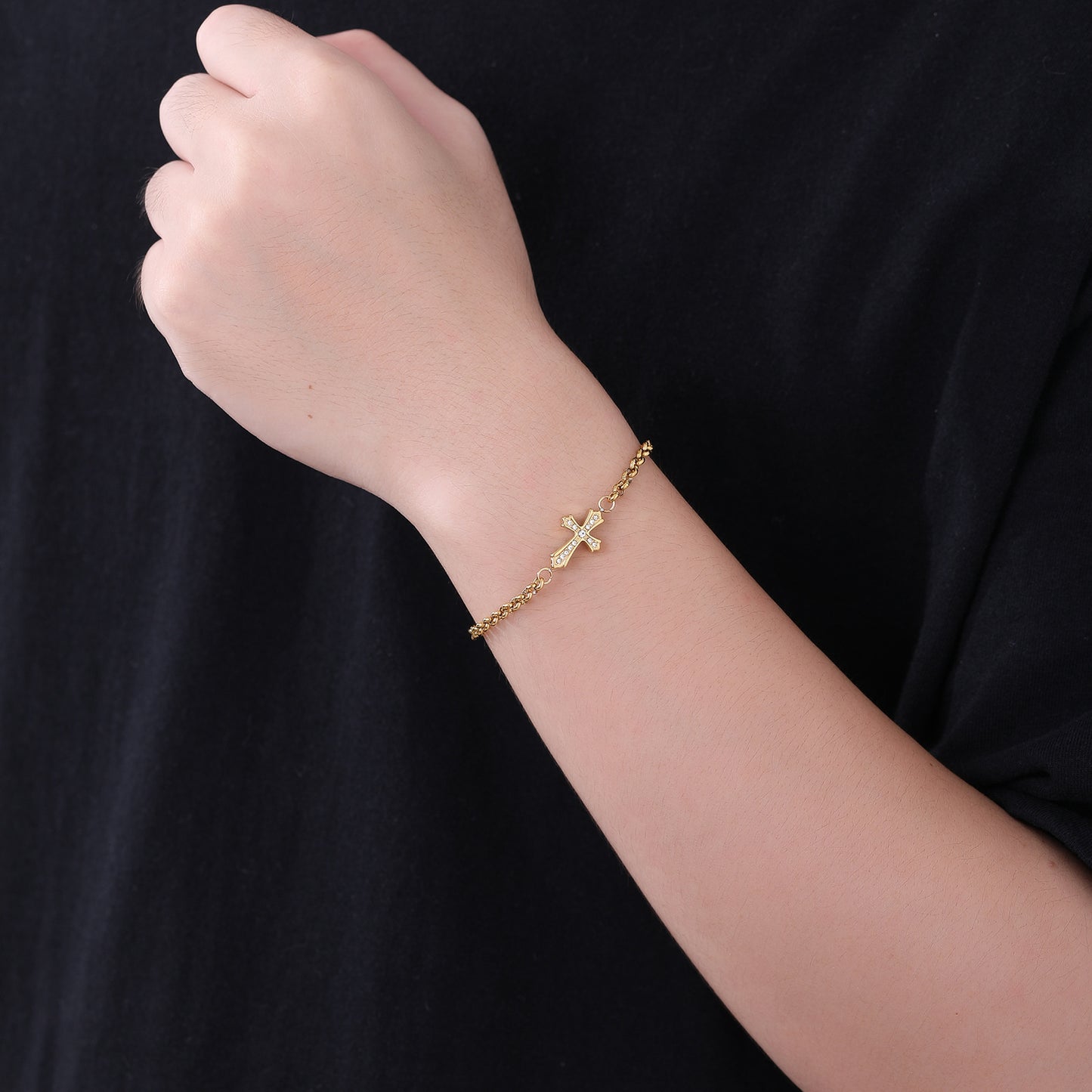 Planderful Jewelry Titanium Zircon Cross Bracelet In 18k Gold Inlay Retro Style Timeless