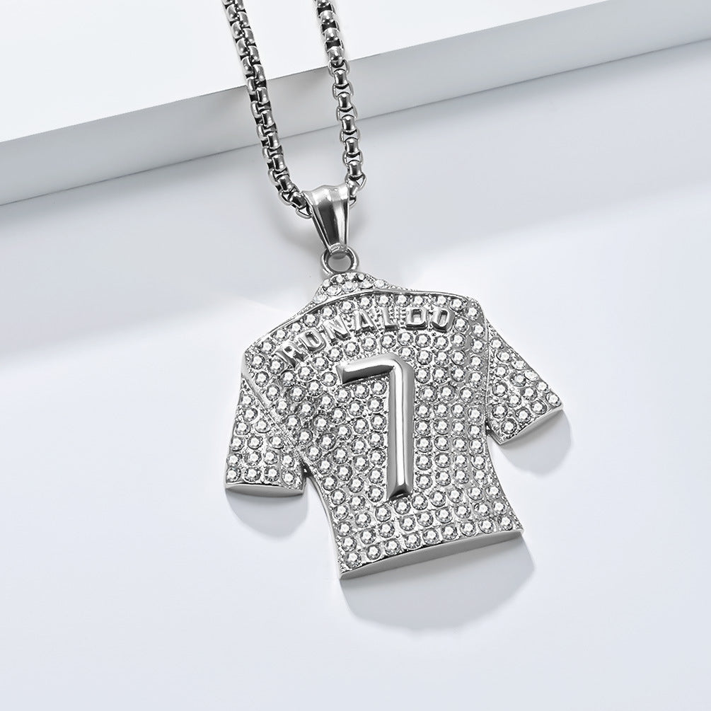 Planderful Shop World Cup Jersey Pendant Premium No7 No10 18K Gold Plated Titanium Steel Full Zircon For Men