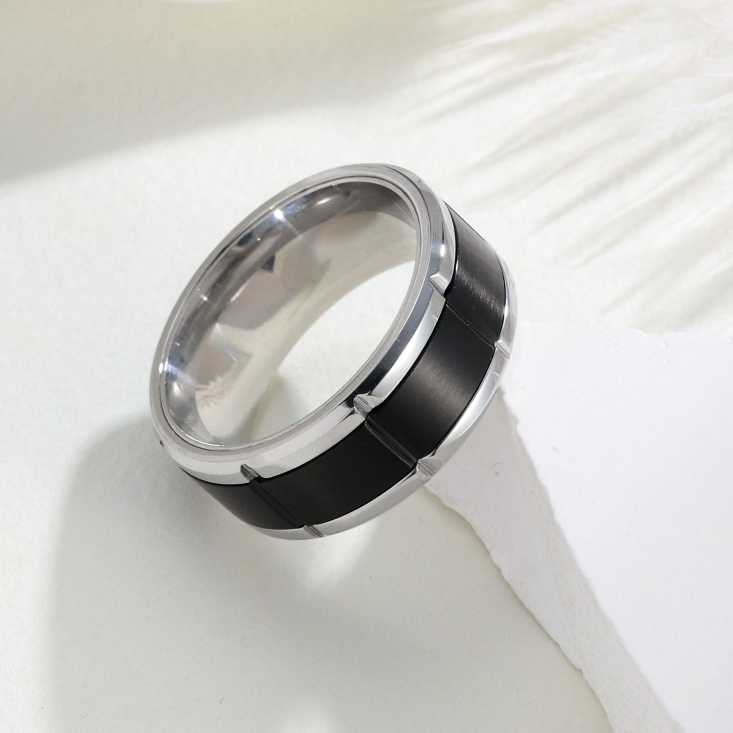 Planderful Premium 8mm Rotating Ring Two Tone Splicing Stainless Steel For Men Unisex Statement Jewelry
